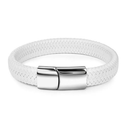 White & Silver Braided Leather Bracelet