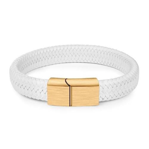 White & Gold Braided Leather Bracelet
