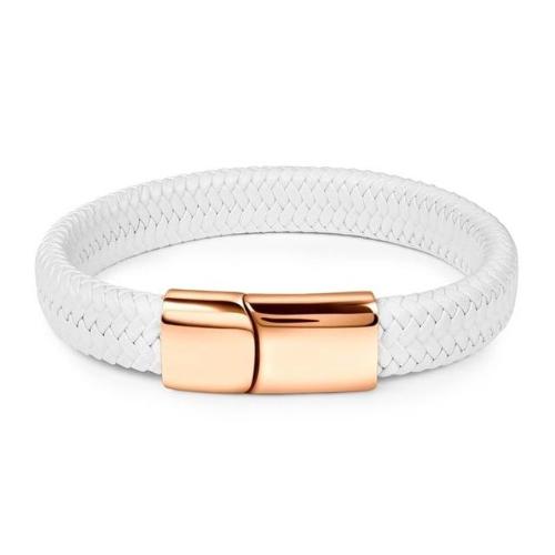 White & Rose Gold Braided Leather Bracelet