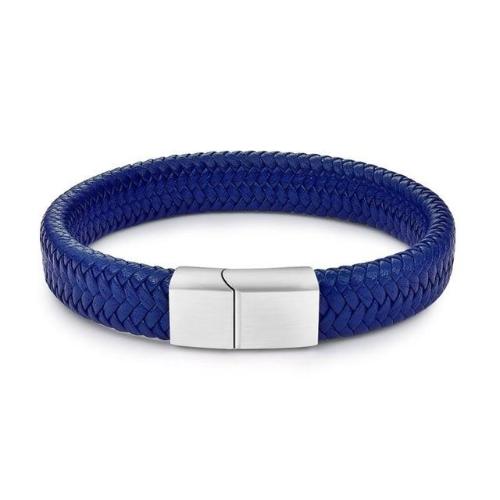 Blue Braided Leather Bracelet