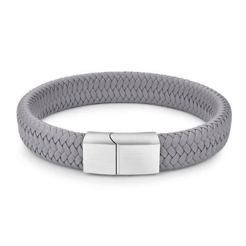 Grey Braided Leather Bracelet