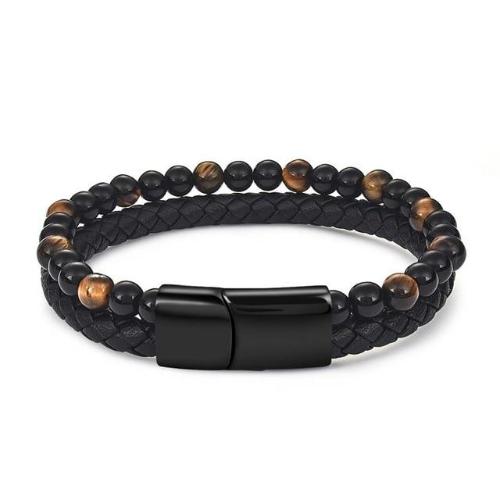 Dual Beaded Leather Bracelet