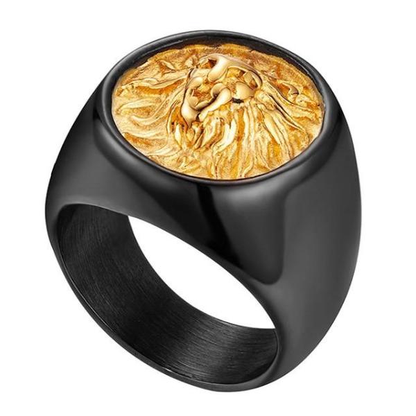 Lion Signet Ring Black & Gold