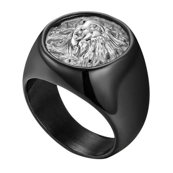 Lion Signet Ring Black & Pewter