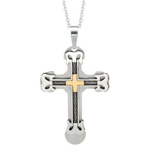 NYC Silver Gold Stainless Steel Large Heavy Men's Cross Necklace Pendant 21" inches Chain