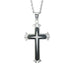 Mens Polished 316L Stainless Steel Star Cross Necklace Pendant - Black & Silver,  21 Inch Chain