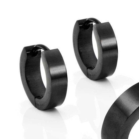 Black Stainless Steel Unisex Hoop Huggie Earrings