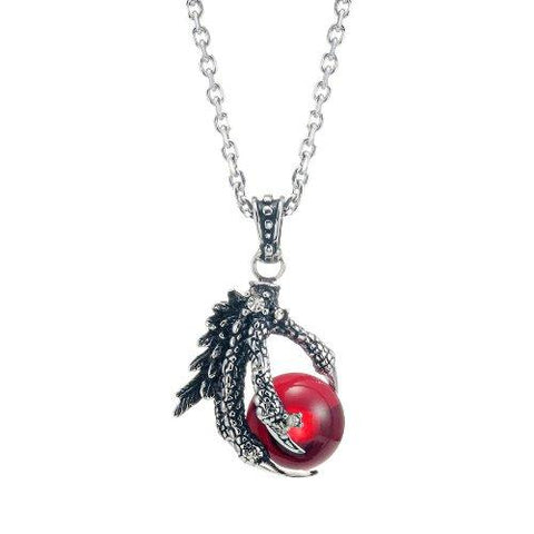 Vintage Men's Gothic Biker Tribal Stainless Steel Dragon Claw Pendant Necklace,  Red Black Silver