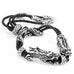 Stunning Genuine Leather Stainless Steel Double Dragon Bracelet (Adjustable,  Black,  Silver)