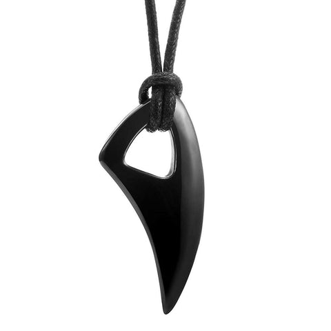 Men's Black 316l Stainless Steel Alpha Spear Wolf Teeth Pendant Chain Necklace