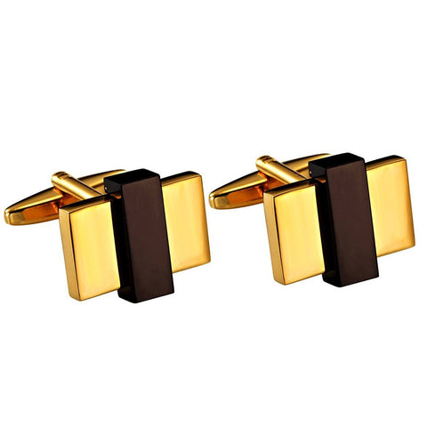 Unique Gold Toned Stainless Steel Rectangular Mens Fashion CuffLinks