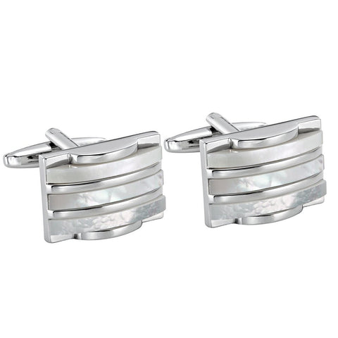 Industrial Stripes Design Stainless Steel & Seashell Cufflinks for Men