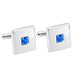 Stainless Steel Silver  Square Cufflinks with Blue Cubic Zirconia Stone