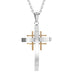 Mens Polished 2-Tone Stainless Steel Cross Necklace Pendant 21" Chain (Gold,  Silver)