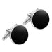 Formal Black Cufflinks with Shiny Stainless Steel Silver Trimming