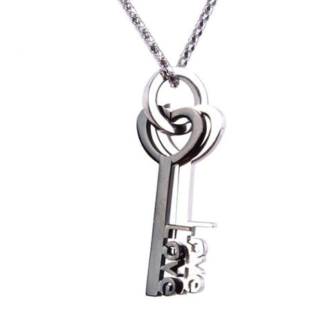 Lovers Key to Your Heart Stainless Steel Pendant Chain Necklace 21"
