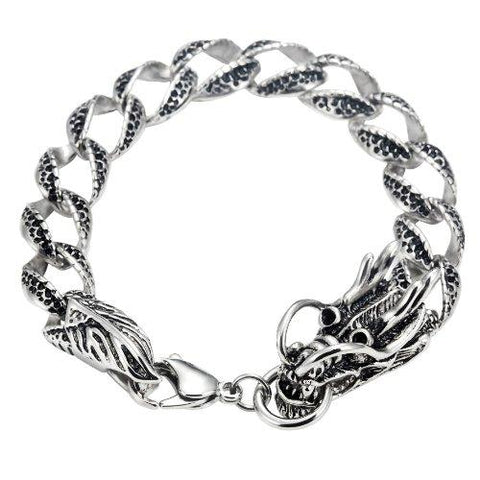 Vintage Style Dragon Link Stainless Steel Men Bracelet 8.2 Inch (Silver,  Black)