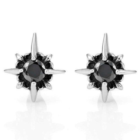 Beautiful Mens Star Stud Earrings Stainless Steel Silver,  Black Cubic Zirconia