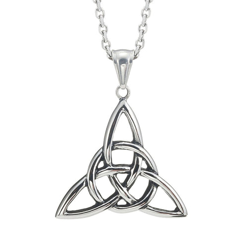Vintage Stainless Steel Irish Triquetra Celtic Knot Amulet Pendant Necklace Black Silver ,  21" Chain