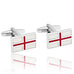 Rectangle Men's Red Cross Cufflinks 316L Stainless Steel Silver Cuff Links