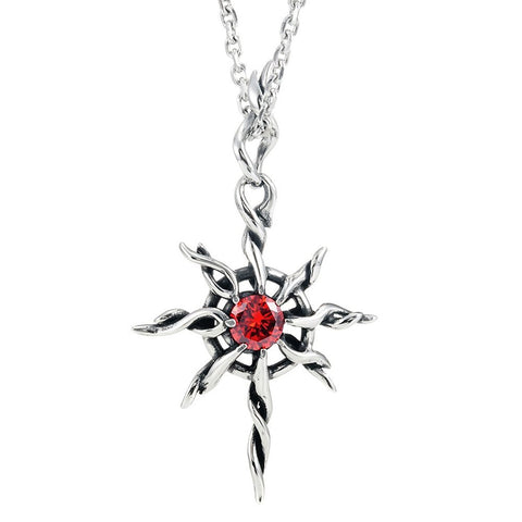 Vintage Sun-God Men's Necklace Pendant Stainless Steel (Silver,  Red,  21 inch Chain)