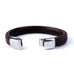 Men's Deep Brown Braided Genuine Leather Cuff Bracelet with Elegant 316L Stainless Steel Clasp