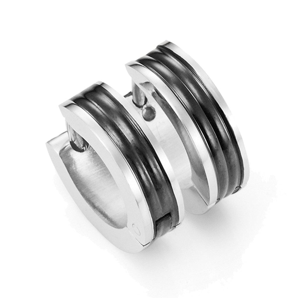 Mens Huggie Earrings in Stainless Steel Black Hoop Design 10mm