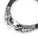 Leather Mens Bracelet 8 1/2 Inches with Locking Stainless Steel Dragon Head Clasp,  Black Silver