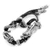 Stunning Genuine Leather Stainless Steel Double Dragon Bracelet (Adjustable,  Black,  Silver)
