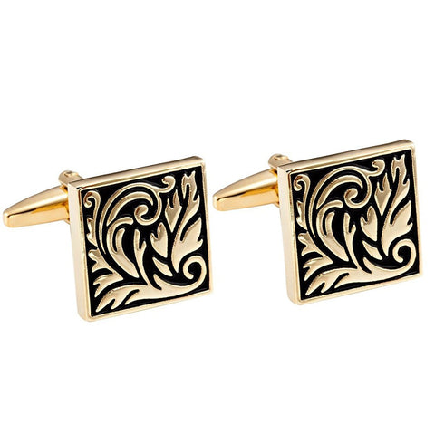 Impressive Egyptian Style Scroll Pattern Stainless Steel Cufflinks for Men (Gold,  Black)