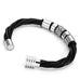 Trendy Black Genuine Leather Biker Mens Bracelet with Magnetic Stainless Steel Clasp,  8"