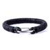 Impressive Men's Black Cord Loops Genuine Leather Cuff Bracelet with Stainless Steel Clasp