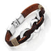 Chic Braided Brown Genuine Leather Bracelet with Stainless Steel Silver 8" (New Secure Clasp)