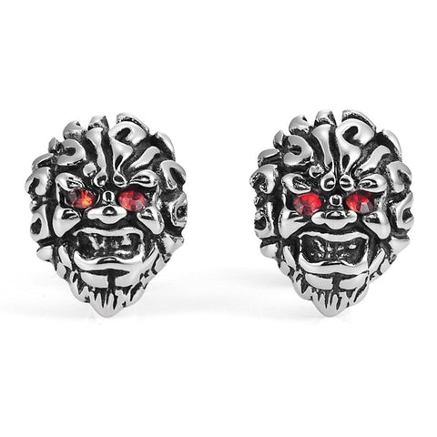 Masculine Men's Stud Earrings Stainless Steel Skull Earrings (Silver,  Black,  Red)