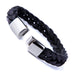 Unique Braided Black Cuff Leather Bracelet for Men with Elegant Stainless Steel Clasp