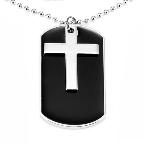 Unique Army Style Black Dog Tag Silver Cross Pendant Mens Necklace,  30 inch Adjustable Chain