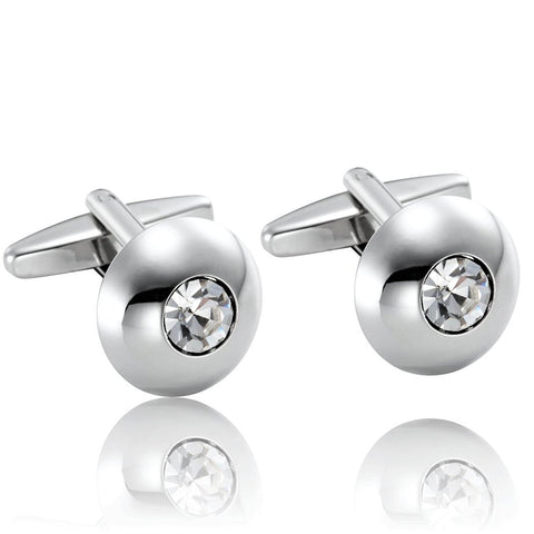 Round Men's Cufflinks Stainless Steel Cubic Zirconia Simple Circle Cuff Links