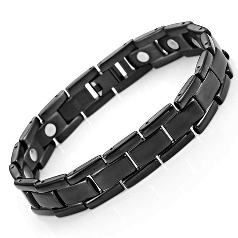 Elegant Mens Black Bracelet 316L Stainless Steel with Titanium Elements,  Magnetic Therapy