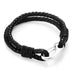 Braided Black Genuine Leather Bracelet with Locking Stainless Steel Clasp (Black,  Silver,  Length 8")