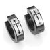 Men's 316L Stainless Steel Black Hoop Huggie Earrings with Gothic Medieval Cross 10mm
