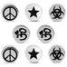 Mens 4 Pairs Stainless Steel Barbell Stud Earrings Set with Om,  Radioactive,  Peace Sign & Star Designs