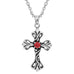 Vintage Royalty Celtic Shield Cross Necklace Cubic Zirconia Pendant (Silver Red)