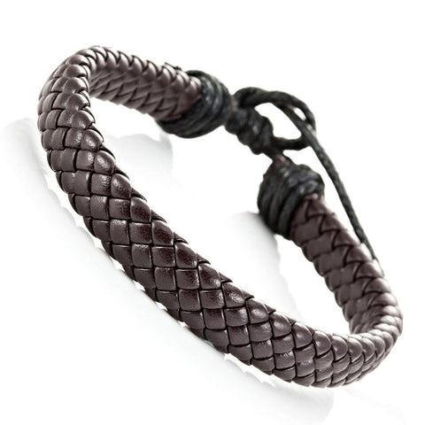 Trendy Braided Brown Pu Leather Bracelet Cuff Bangle for Men & Women - Unisex (Adjustable)