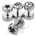 Mens 4 Pairs Stainless Steel Barbell Stud Earrings Set with Om,  Radioactive,  Peace Sign & Star Designs