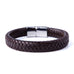 Men's Deep Brown Braided Genuine Leather Cuff Bracelet with Elegant 316L Stainless Steel Clasp