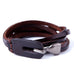 Deep Coffee Leather Wrap Cuff Men's Genuine Bracelet with Metal Hook Clasp (Brown)