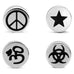 Mens 4 Pairs Stainless Steel Barbell Stud Earrings Set with Om,  Radioactive,  Peace Sign & Star Designs