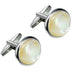 Unique 316L Stainless Steel Men's Round Cufflinks with Real Shell (Silver)