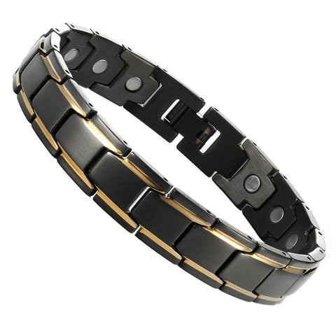 Unique 316L Stainless Steel & magnets Link Men's Bracelet (Black,  Gold)