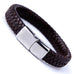 Men's Deep Brown Braided Genuine Leather Cuff Bracelet with Elegant 316L Stainless Steel Clasp